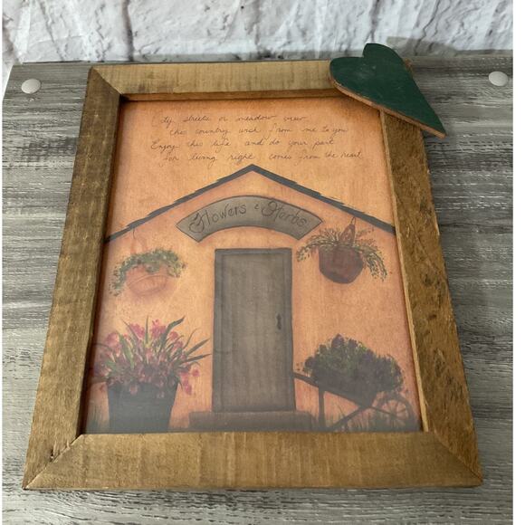 Folk Art Flowers & Herbs Wood Framed 10” x 12” - Picture 2 of 6